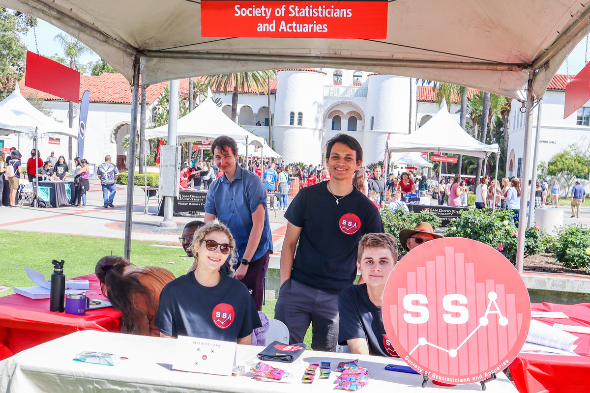 Students tabling for the Society of Statisticians and Actuaries at Explore SDSU